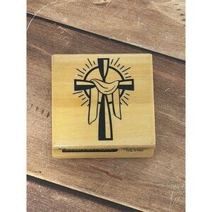 2012 MICHAELS 125531 EASTER CROSS WOOD MOUNTED RUBBER STAMP